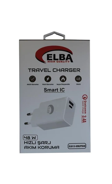 Elba ELB13 Elb-48w 3.4A USB-Pd48 (Usb+Type-C) Akıllı Koruma- Isıya Dayanklı Hızlı Şarj Ev Şarj Kafa ürün görseli 1