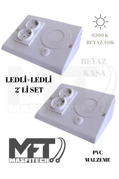 Masfitech Dolap Tezgah Altı Prizli Aydınlatma 3 Watt 6500k Beyaz ışık (2 Adet) ürün görseli 1