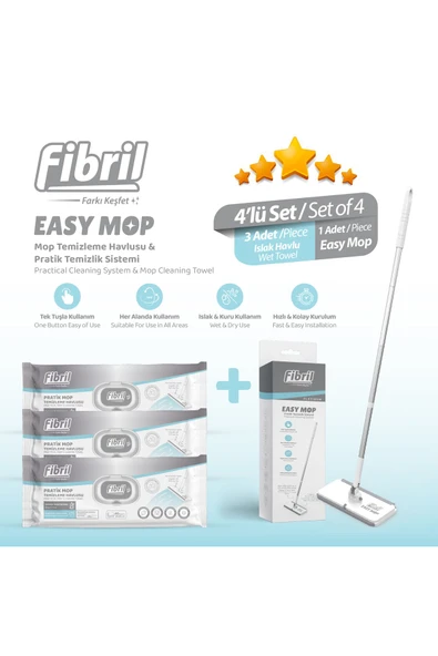 Fibril  Easy Mop Pratik Temizlik Sistemi + 3 Paket Temizleme Havlusu 120 Yaprak ürün görseli 1