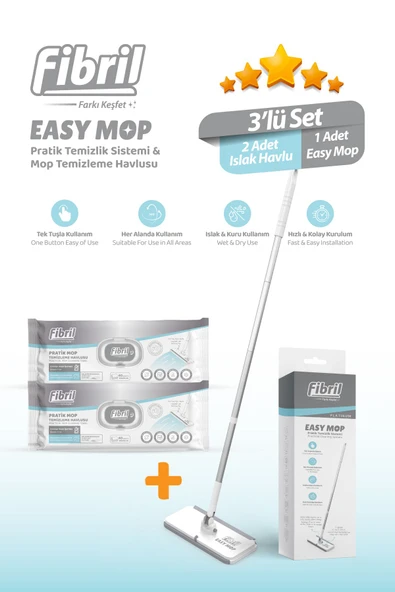 Fibril  Easy Mop Pratik Temizlik Sistemi + 2 Paket Temizleme Havlusu 80 Yaprak ürün görseli 1