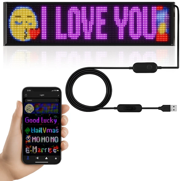 Rgb Led Dijital Ekran App Kontrollü Kumandalı Led Animasyon Kayan Ekran 37X9 CM ürün görseli 1