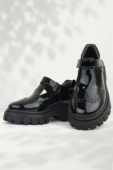 Rakerplus Siyah Rugan Cırtlı Kız Çocuk Okul Ayakkabı ürün görseli 1