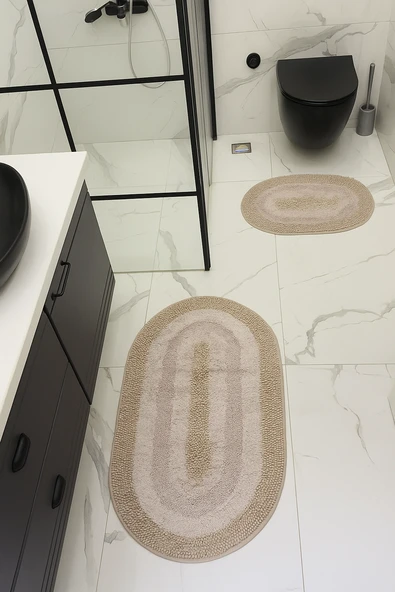 %100 Pamuk Dokuma, Su Emici, Banyo Paspas Seti, Banyo Halısı Vera 2'li Klozet Takım 60x100-60x50 ürün görseli 1