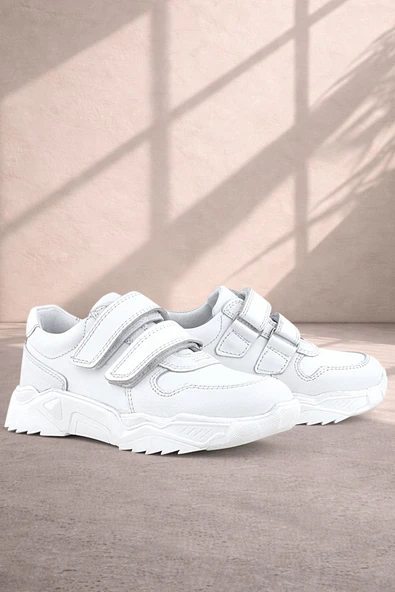 Rakerplus Hakiki Deri Beyaz Yüksek Tabanlı Kız Çocuk Sneakers Ayakkabı ürün görseli 1