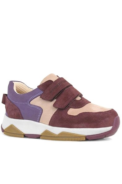 Rakerplus Hakiki Deri Bordo Pembe Kız Çocuk Cırtlı Sneakers Spor Ayakkabı ürün görseli 1
