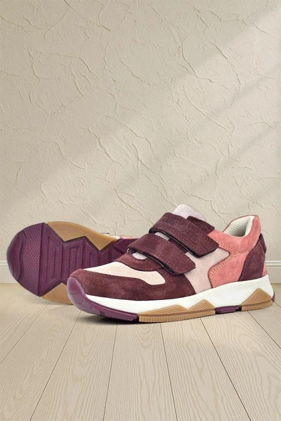 Rakerplus Hakiki Deri Pudra Bordo Çocuk Sneakers Spor Ayakkabı ürün görseli 1