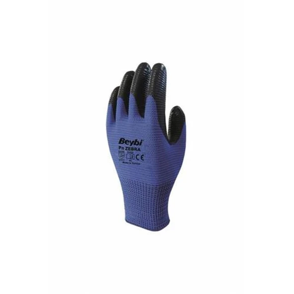 Beybi Nitril Poly PNzebra 9 Beden Mavi Siyah  Eldiven 12li Paket EN388 (3131X) ürün görseli 1