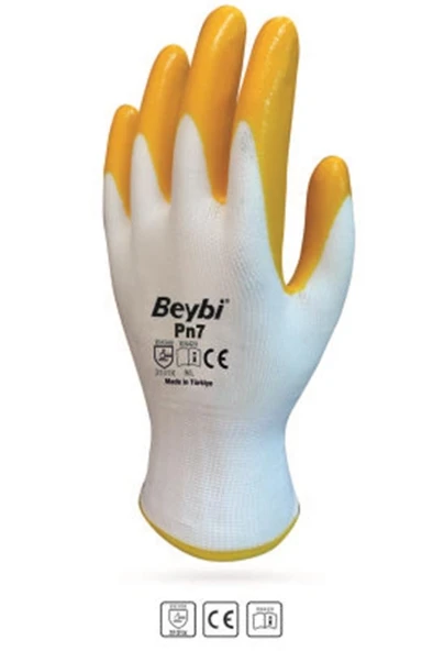 Beybi Nitril Poly PN7 10 Beden Beyaz Sarı  Eldiven 12li Paket ürün görseli 1
