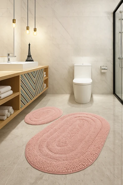%100 Pamuk Dokuma, Su Emici, Banyo Paspas Seti, Banyo Halısı Vera 2'li Klozet Takım 60x100-60x50 ürün görseli 1
