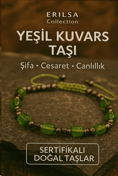 Sertifikalı Şifalı Yeşil Kuvars Taşı Bileklik Canlılık Verir ve Ruhsal Cesareti Destekler ürün görseli 1