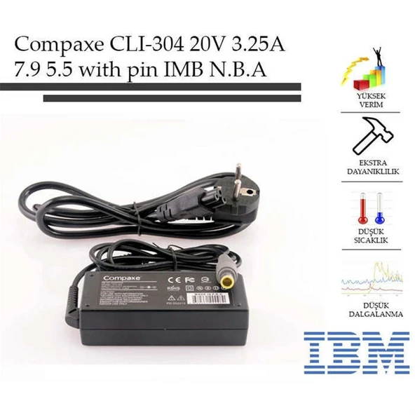 Compaxe CLI-304 Ibm- 20v-3.25a 7.9-5.5-With Pin Notebook Adaptör ürün görseli 1