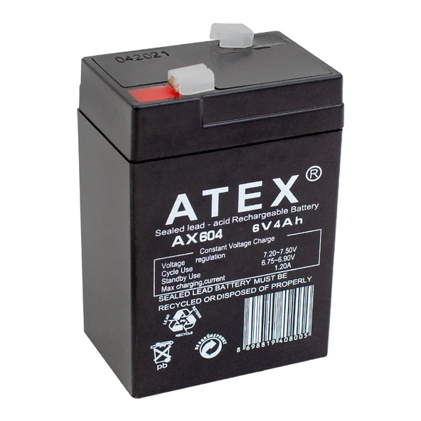 Atex AX604 6 Volt 4 AH Işıldak Aküsü (70X48X101 Mm) ürün görseli 1