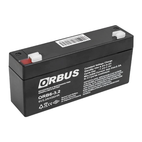 Orbus 6 Volt 3.2 Amper Akü ORB6-3.2 (125x33x60 Mm) ürün görseli 1