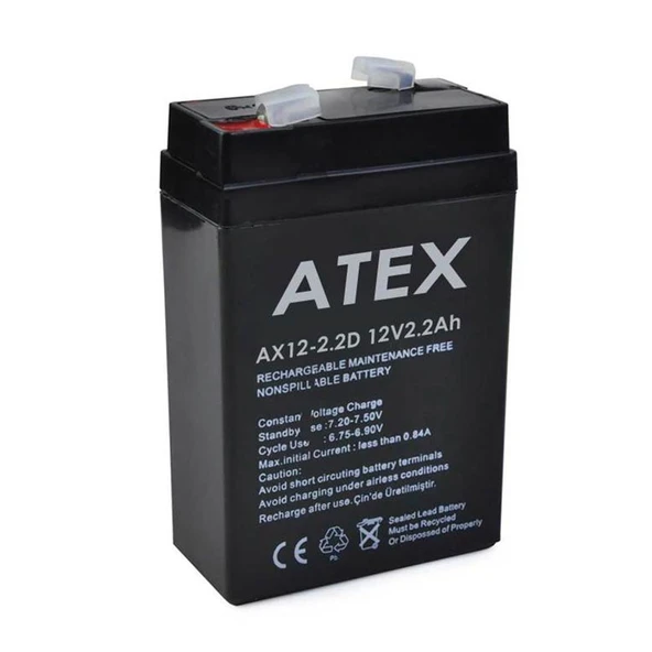Atex AX12-2.2D 12 Volt 2.2 Amper Dik Kare Akü (70x46x101 Mm) ürün görseli 1
