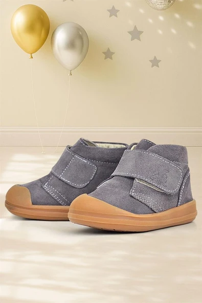 Rakerplus Yoohoo Hakiki Deri Koyu Gri Cırtlı Unisex Bebek Bot ürün görseli 1