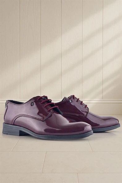 Rakerplus Bordo Rugan Bağcıklı Metal Detaylı Oxford Çocuk Klasik Ayakkabısı ürün görseli 1