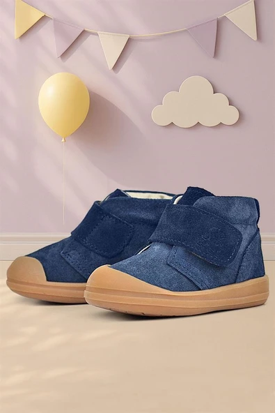Rakerplus Yoohoo Hakiki Deri Koyu Lacivert Cırtlı Unisex Bebek Bot ürün görseli 1