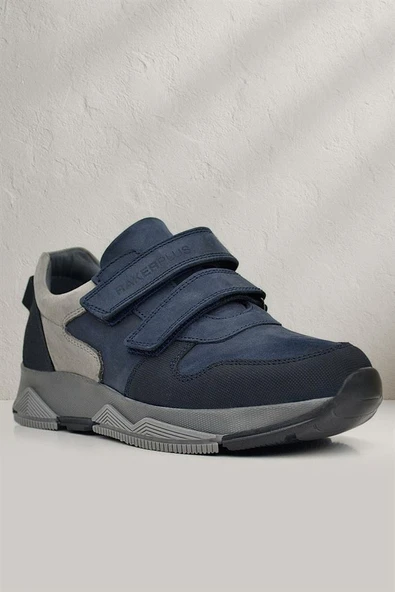 Rakerplus Hakiki Deri Lacivert Cırtlı Gri Tabanlı Çocuk Sneakers Spor Ayakkabı ürün görseli 1