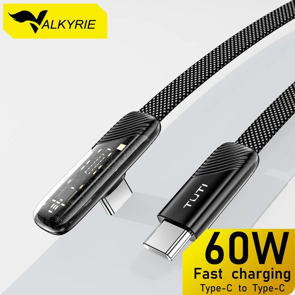 Valkyrie Tuti Süper Hızlı 60W PD Type-C Şarj ve Data Kablosu - Dayanıklı Örgülü Tasarım Vertical Yatay Kablo 130cm ürün görseli 1