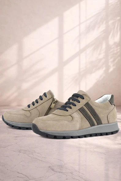 Rakerplus Deri Kum Rengi Fermuarlı Spor Ayakkabı Sneaker ürün görseli 1