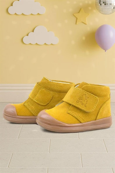 Rakerplus Yoohoo Hakiki Deri Sarı Cırtlı Unisex Bebek Bot ürün görseli 1