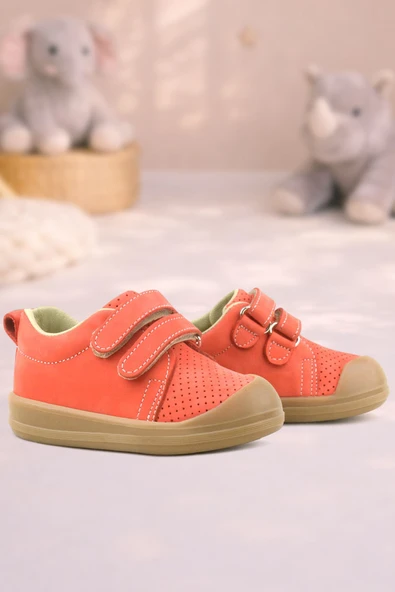 Rakerplus Sonic Hakiki Deri Turuncu Cırtlı Anatomik Bebek Spor Ayakkabı Sneaker ürün görseli 1
