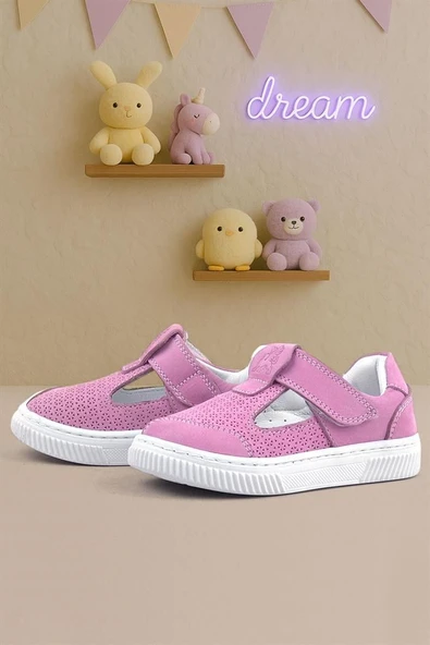 Rakerplus Bheem Hakiki Deri Pembe Cırtlı Bebek Sneaker Sandalet ürün görseli 1