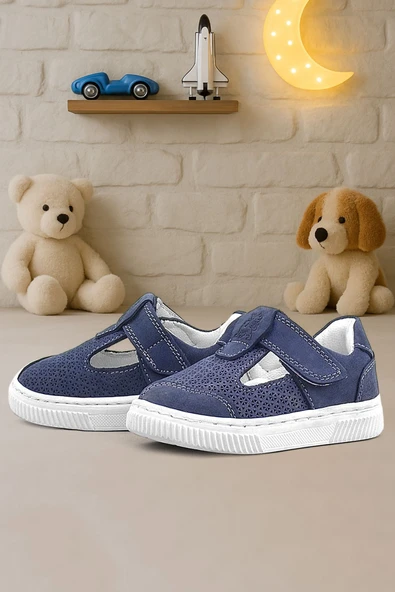 Rakerplus Bheem Hakiki Deri Lacivert Nubuk Cırtlı Bebek Sneaker Sandalet ürün görseli 1