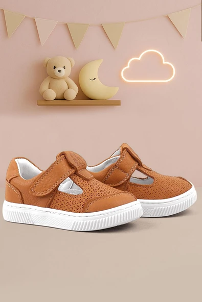 Rakerplus Bheem Hakiki Deri Turuncu Cırtlı Bebek Sneaker Sandalet ürün görseli 1