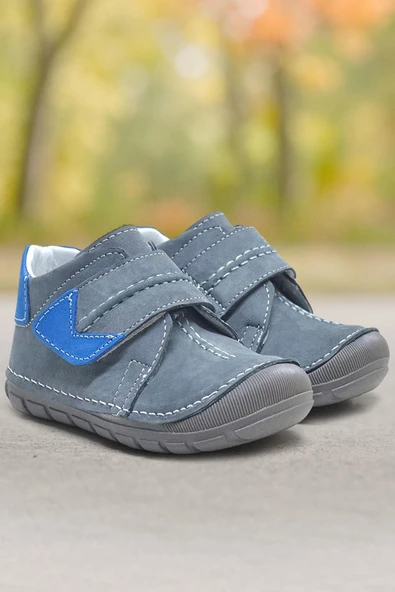 Rakerplus Popeye Hakiki Deri Gri Mavi İlk Adım Unisex Bebek Ayakkabısı ürün görseli 1