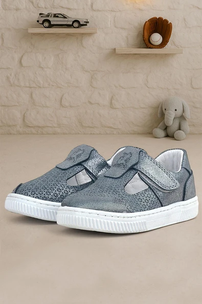 Rakerplus Bheem Hakiki Deri Gümüş Simli Cırtlı Bebek Sneaker Sandalet ürün görseli 1
