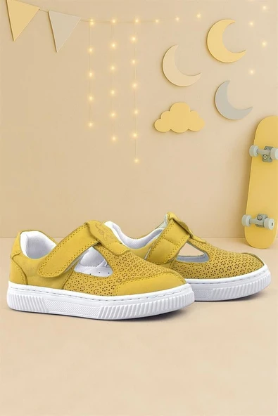 Rakerplus Bheem Hakiki Deri Sarı Cırtlı Bebek Sneaker Sandalet ürün görseli 1