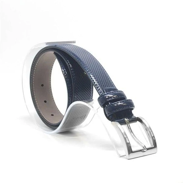 Lacivert 3 cm Klasik Metal Tokalı Rugan Erkek Çocuk Kemer ürün görseli 1
