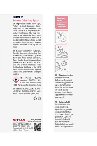 Duver Sneaker Odorstop 50 ml Ayakkabı Deodorantı - Resim 3