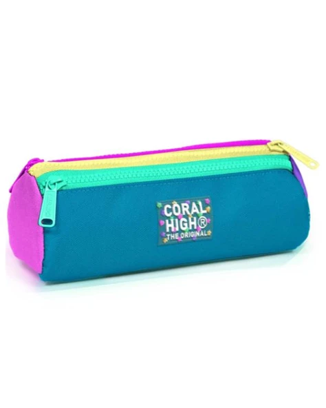 Coral High Kids Pembe Pastel Renkli Üç Bölmeli Kalem Çantası 22059 ürün görseli 1