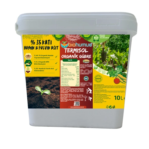 HUMİK FULVİK ASİT, Biohumus Organik gübre, Organik Sertifikalı, Kök geliştirici, toprak düzenleyici, bitki besleyici, 10 Litre ürün görseli 1