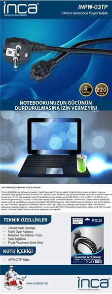 Inca Inpw-03tp 3mt Notebook Power Kablosu ürün görseli 1