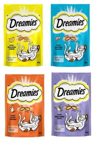 DREAMS  Dreamies Kedi Ödül Maması Peynirli-somonlu-ördeketli-tavuklu 60gr X 4 Adet ürün görseli 1