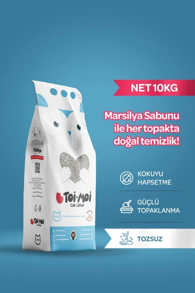 Toi Moi  Topaklanan,tozsuz,hijyenik Marsilya Sabunlu Bentonit Kedi Kumu 10lt ürün görseli 1
