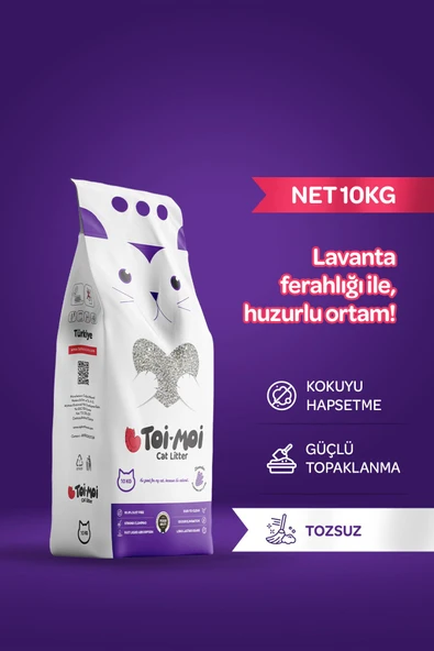 Toi Moi  Topaklanan, Tozsuz, Koku Hapseden Lavantalı Bentonit Kedi Kumu 10 L ürün görseli 1