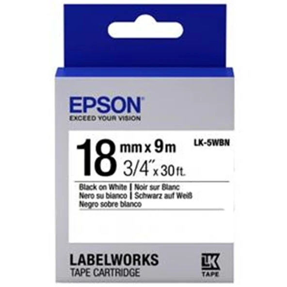 Epson LK-5WBN Standart Beyaz Üzeri Siyah 18mm 9Metre Etiket ürün görseli 1