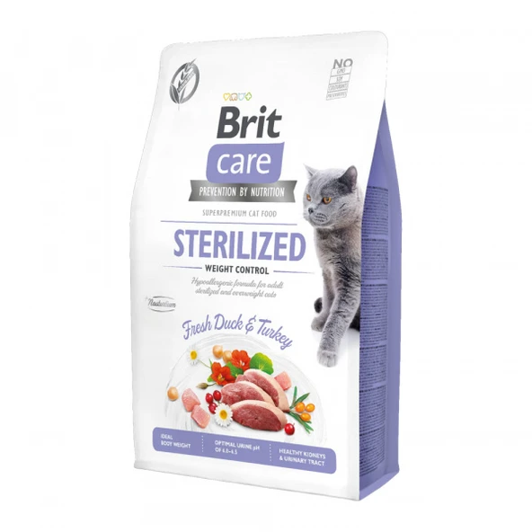 Brit Care Hipoalerjenik Kilo Kontrolü İçin Ördekli Ve Hindili Tahılsız Kısırlaştırılmış Kedi Maması 2 Kg ürün görseli 1