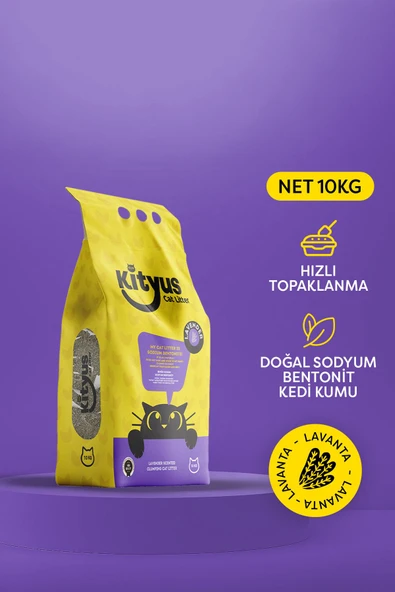 Kityus  İnce Taneli Tozsuz, Topaklanan Lavanta Kokulu Bentonit Kedi Kumu 10Kg ürün görseli 1