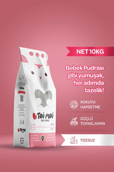 Toi Moi  Tozsuz, Topaklanan, Emiciliği Yüksek Bebek Pudralı Bentonit Kedi Kumu 10lt ürün görseli 1