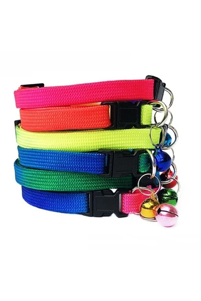 Ans  Kedi Boyun Tasması Gökkuşağı Desenli Çanlı 1 Cm*20-32 Cm Renkli ürün görseli 1