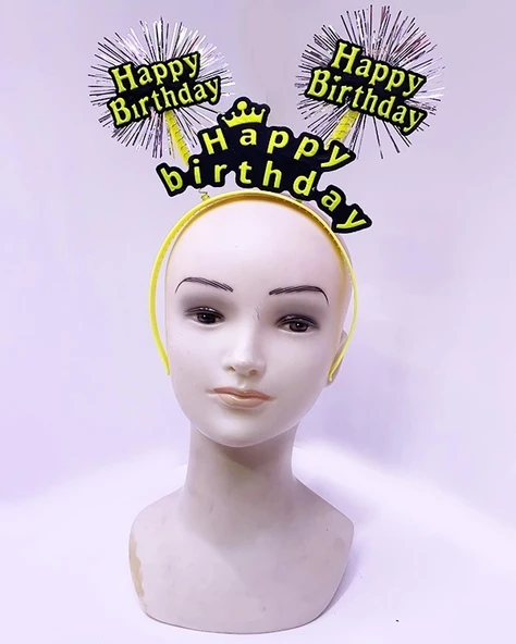 Mey İthalat® Happy Birthday Püsküllü Neon Sarı Renk Doğum Günü Tacı 22x19 cm ürün görseli 1