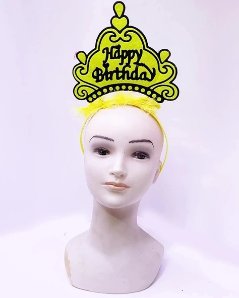 Mey İthalat® Happy Birthday Neon Sarı Renk Doğum Günü Tacı 24x15 cm ürün görseli 1