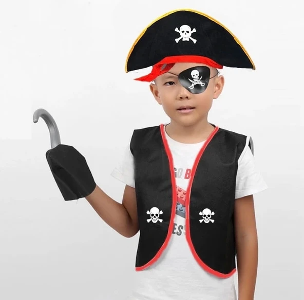 Mey İthalat® Korsan Yelek + Şapka + Kanca + Maske Çocuk Boy 4-6 Yaş ürün görseli 1
