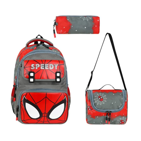 Speedy İlkokul Çantası 3'lü Set 40*30 Cm Beslenme Çantası Kalem Kutusu Ortopedik Örümcek Adam ürün görseli 1