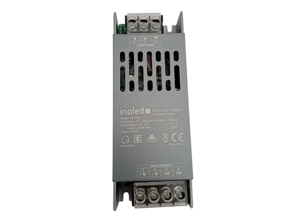İNOLED Süper Slim 12v 16.6A Dc Şerit Led Trafosu 200w IP20 (12 Volt 16 Amper 16mt ye Kadar Kullanım İçin Uygundur) ürün görseli 1